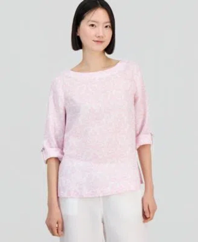 Charter Club Womens Linen Cuffed 3 4 Sleeve Top Macys Exclusive In Pink