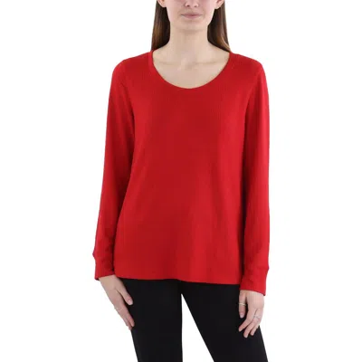 Charter Club Womens Ribbed Long Sleeves Pullover Top In Red