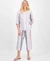 Charter Club Womens Striped 100 Linen Top Cropped Pants Exclusively At Macys