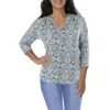 Charter Club Womens V Neck Printed Blouse In Gray