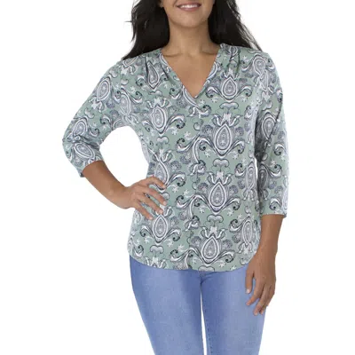Charter Club Womens V Neck Printed Blouse In Gray