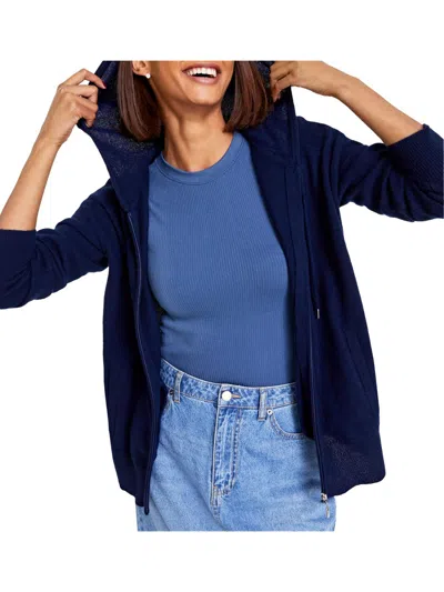 Charter Club Womens Zipper Cashmere Zip Hoodie In Admiral Navy
