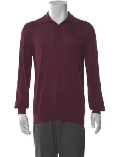 Pre-owned Charvet Cashmere Collar Henley In Burgundy