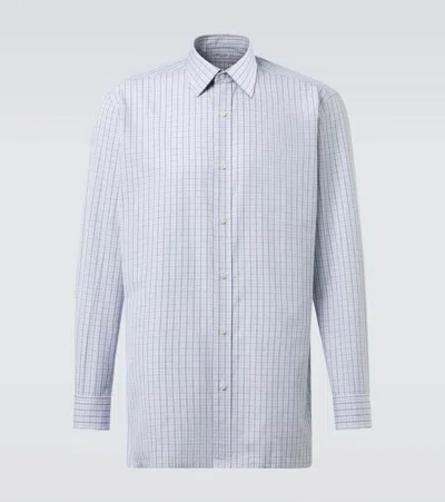 Charvet Checked Cotton Poplin Shirt In Blue
