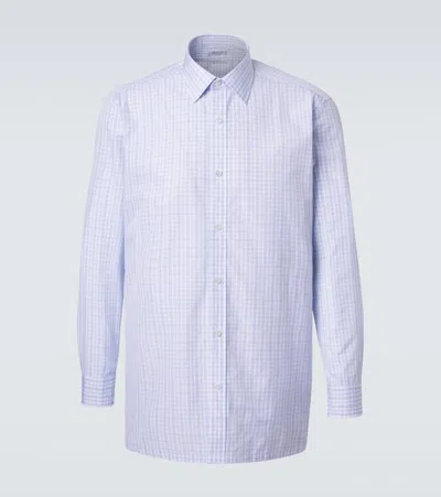 Charvet Checked Cotton Poplin Shirt In Blue