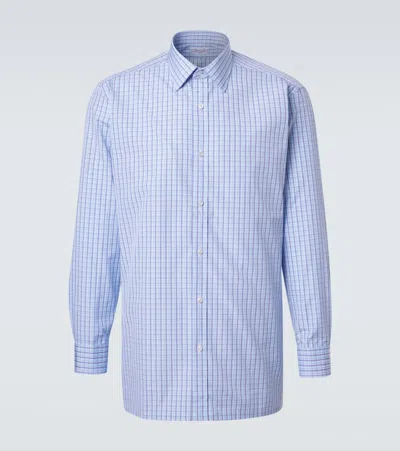 Charvet Checked Cotton Poplin Shirt In Blue