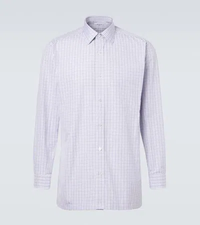 Charvet Checked Cotton Poplin Shirt In White