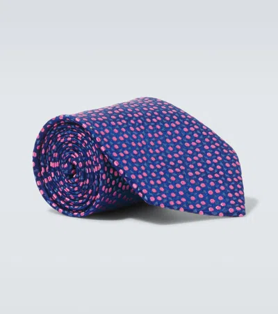 Charvet Embroidered Silk Tie In Blue