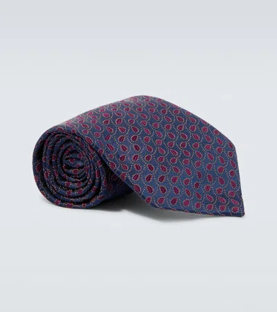 Charvet Embroidered Silk Tie In Blue