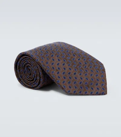 Charvet Embroidered Silk Tie In Brown