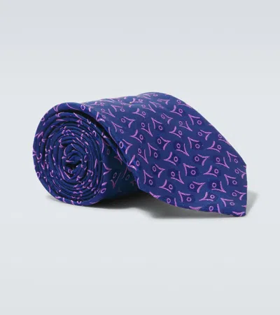 Charvet Embroidered Silk Tie In Blue