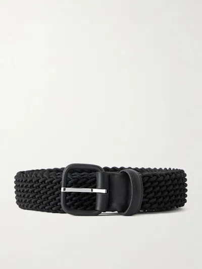 Charvet Leather-trimmed Woven Belt In Black