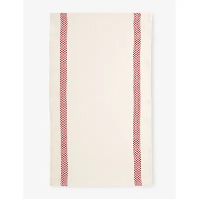 Charvet Lustucru Checkerboard-stripe Linen Tea Towel In Blanc Rouge