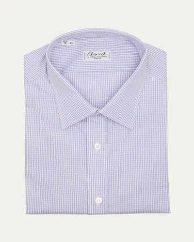 Charvet Men's Cotton Micro-check Point Collar Slim Dress Shirt In Blue