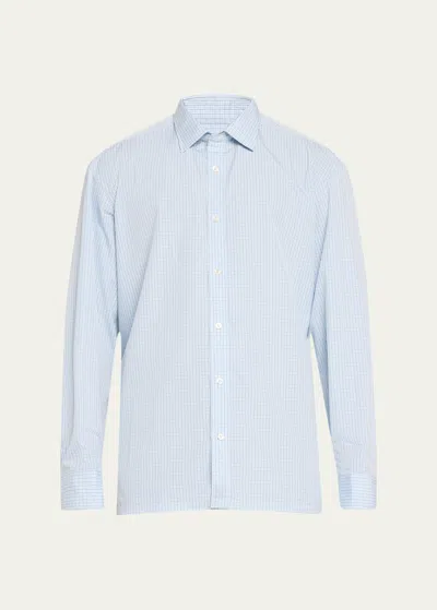 Charvet Men's Cotton Mini Check Sport Shirt In Blue Teal