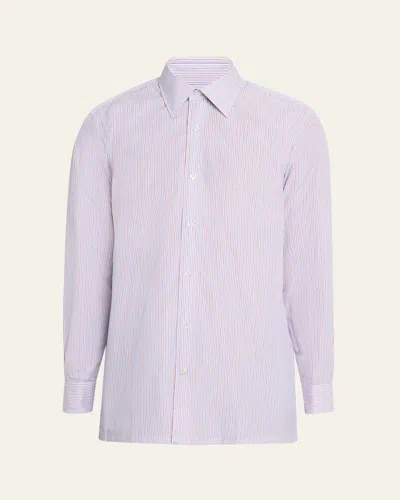 Charvet Men's Cotton Stripe Point-collar Sport Shirt In Purple