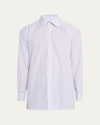 Charvet Men's Cotton Stripe Spread-collar Sport Shirt In Blue