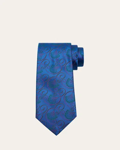 Charvet Men's Curly Floral Silk Tie In Blue