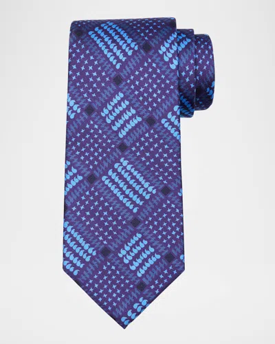 Charvet Men's Grid-printed Silk Tie In Blue