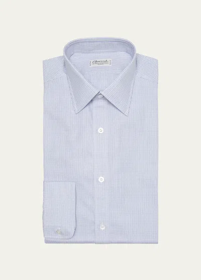Charvet Men's Micro-check Cotton Dress Shirt In Blu Wht