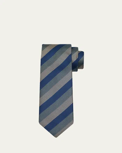 Charvet Men's Micro-texture Diagonal Stripe Silk Tie In Blue