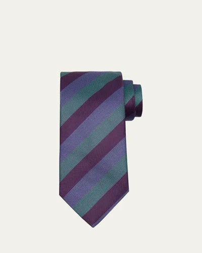 Charvet Men's Micro-texture Diagonal Stripe Silk Tie In Blue
