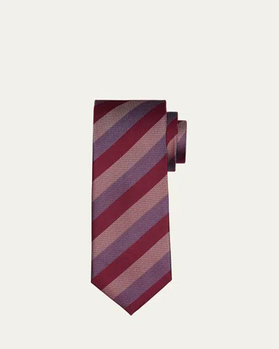 Charvet Men's Micro-texture Diagonal Stripe Silk Tie In Red