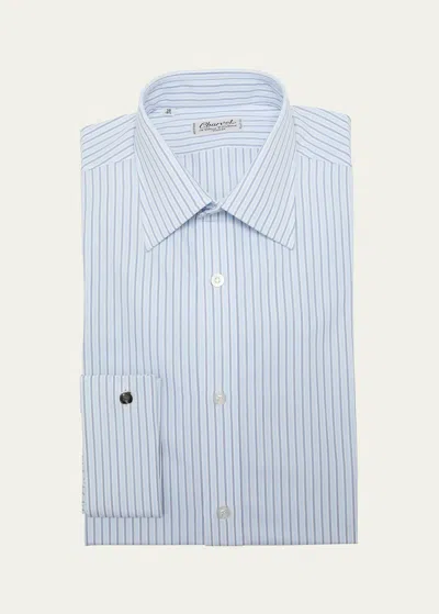 Charvet Men's Multi-stripe French-cuff Dress Shirt In Lt Blu Wht Nvy