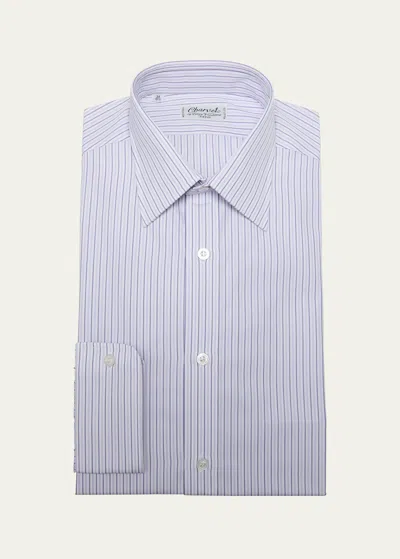 Charvet Men's Multi-stripe Point-collar Dress Shirt In Ppl Wht