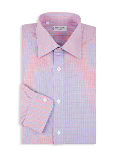 Charvet Men's Plaid Check Cotton Dress Shirt In Pink