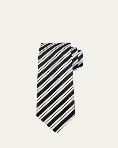 Charvet Men's Striped Silk Tie In Black