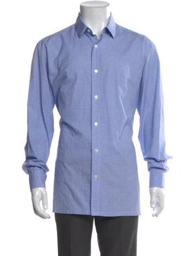 Pre-owned Charvet Plaid Print Long Sleeve Dress Shirt In Blue