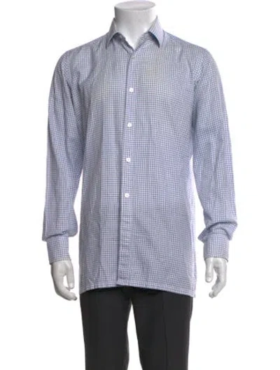 Pre-owned Charvet Plaid Print Long Sleeve Dress Shirt In Blue