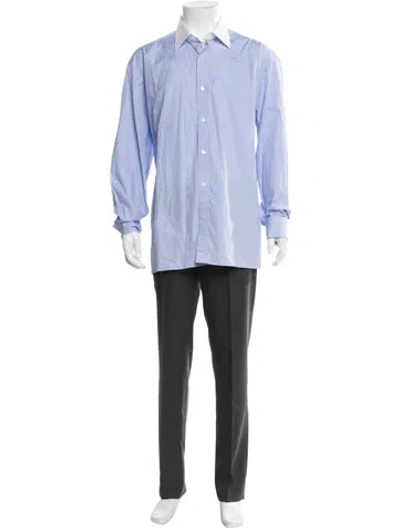 Pre-owned Charvet Plaid Print Long Sleeve Dress Shirt In Blue