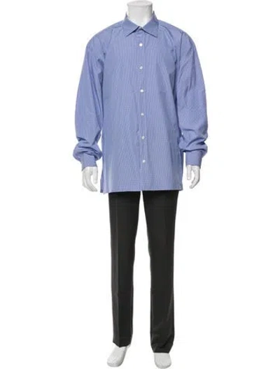 Pre-owned Charvet Plaid Print Long Sleeve Dress Shirt In Blue