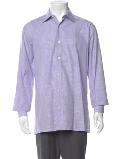 Pre-owned Charvet Plaid Print Long Sleeve Dress Shirt In Purple
