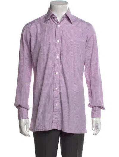 Pre-owned Charvet Plaid Print Long Sleeve Dress Shirt In Purple