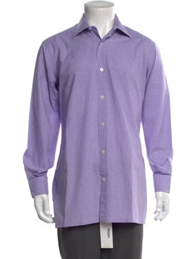 Pre-owned Charvet Plaid Print Long Sleeve Dress Shirt In Purple