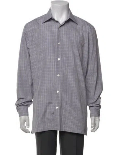 Pre-owned Charvet Plaid Print Long Sleeve Shirt In Gray