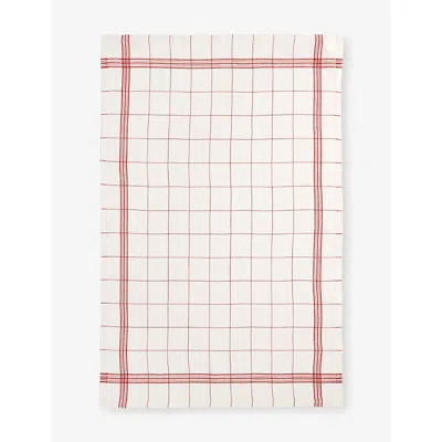 Charvet Rouge Maya Square-grid Linen Tea Towel