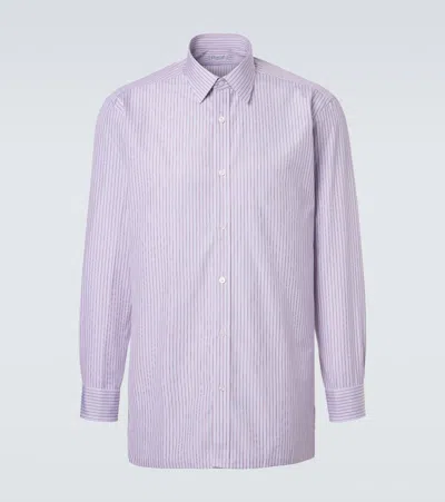 Charvet Striped Cotton Poplin Shirt In Blue