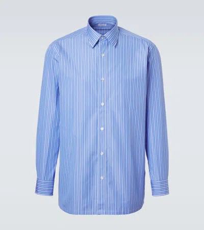 Charvet Striped Cotton Poplin Shirt In Blue