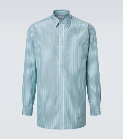 Charvet Striped Cotton Poplin Shirt In Blue