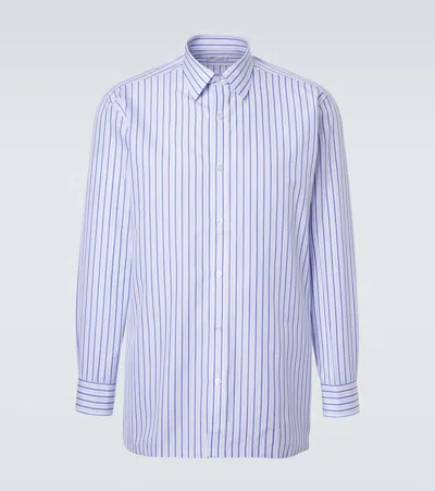 Charvet Striped Cotton Poplin Shirt In Blue