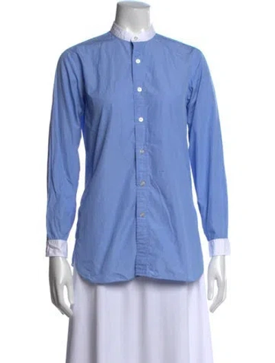 Pre-owned Charvet Striped Long Sleeve Button-up Top In Blue