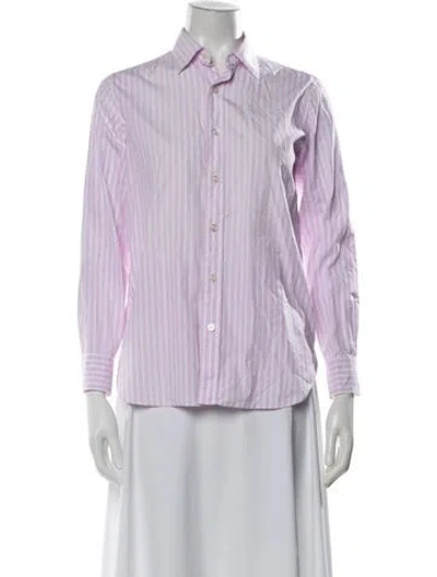 Pre-owned Charvet Striped Long Sleeve Button-up Top In Pink