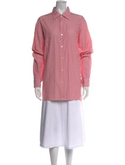 Pre-owned Charvet Striped Long Sleeve Button-up Top In Pink