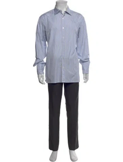 Pre-owned Charvet Striped Long Sleeve Dress Shirt In Blue