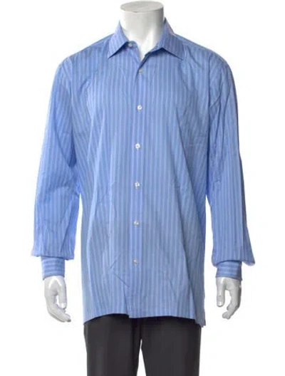 Pre-owned Charvet Striped Long Sleeve Dress Shirt In Blue