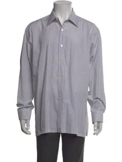 Pre-owned Charvet Striped Long Sleeve Dress Shirt In White